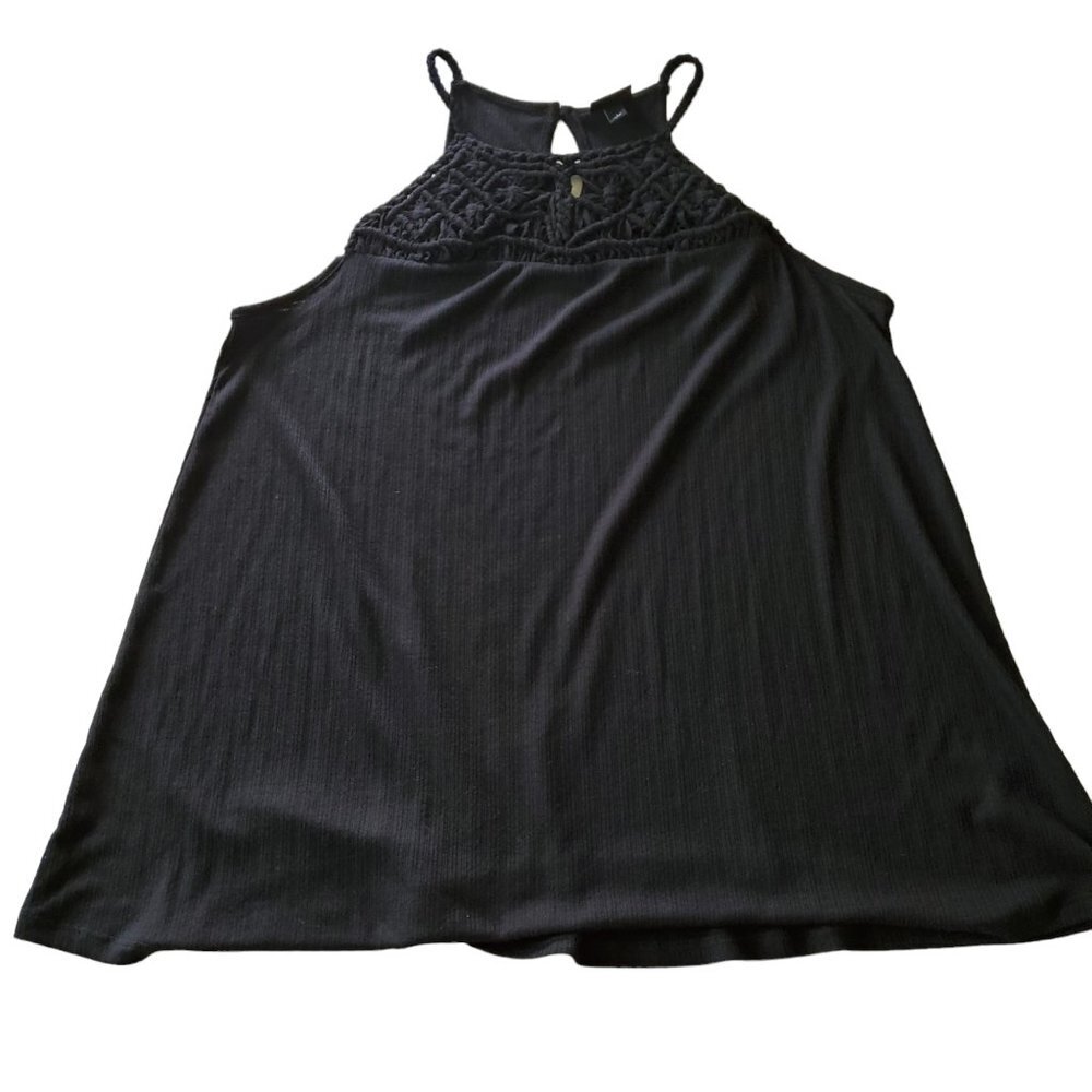 Torrid Black High-necked Macramé Gauzy Tank 1X